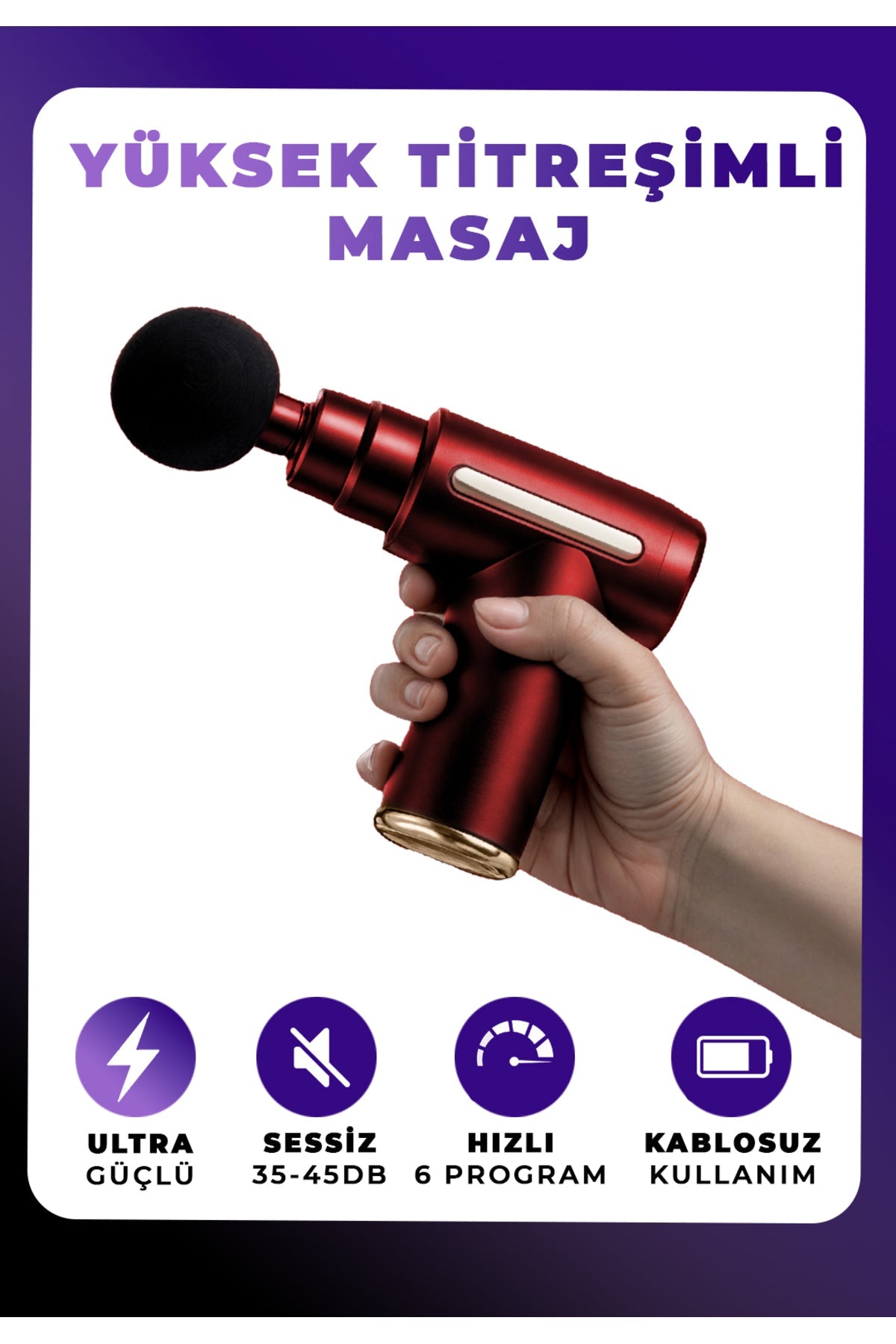 Darbeli Titreşimli Şarjlı Sporcu Masaj Tabancası Masaj Aleti Kas Rahatlatıcı Egzersiz Alet