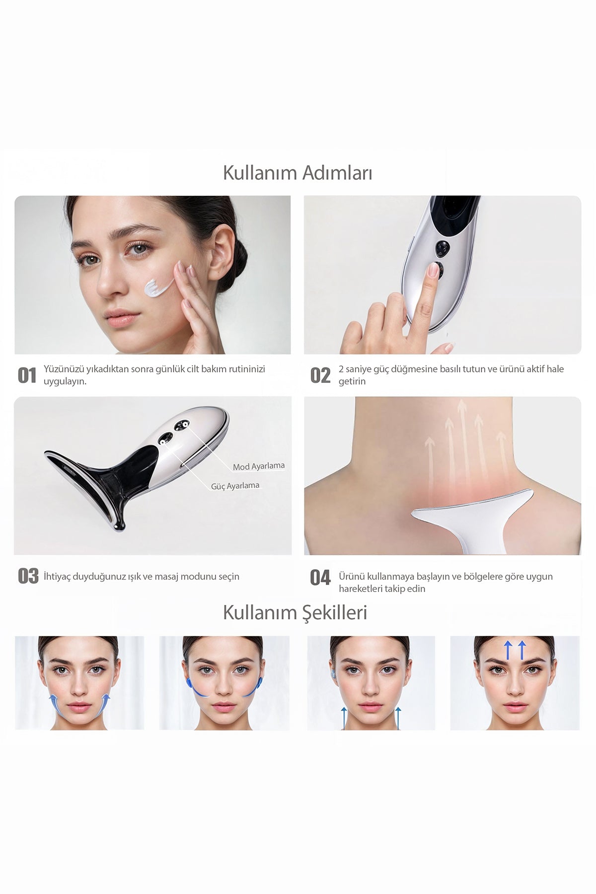 Yüz ve Boyun için Lifting Etkili EMS Cihazı, Gıdık, Sarkma, Yüz ve Boyun Sıkılaştırıcı